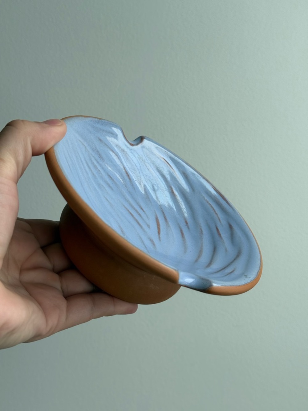 Urban Outfitters Home 2x6" Terracotta Blue Glazed Ashtray